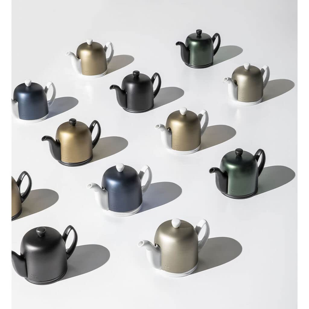 Degrenne Salam Luxury French Tea Pot - Porcelain Teapot with Brushed Aluminum Cover, Ceramic Tea Kettle for Loose Tea, Removable Infuser, 6 Cup Capacity, 36oz - Aluminum