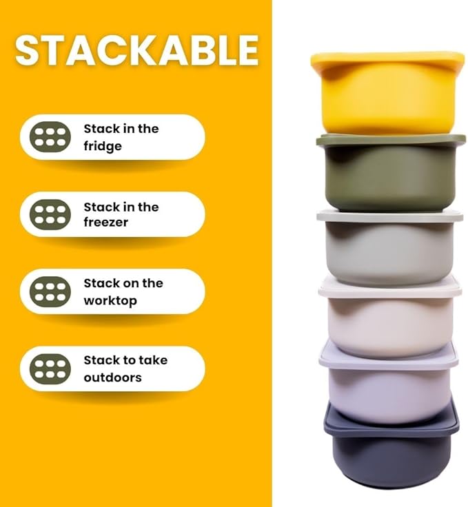 Babadoh Pizza Dough Proofing Silicone Containers with Lids | Pizza Making Accessories | The Perfect Pizza | Set of 6 | Multi Yellow (2 Dough, 2 Olive, 2 Yellow) | Original Size (make 12" Pizzas)