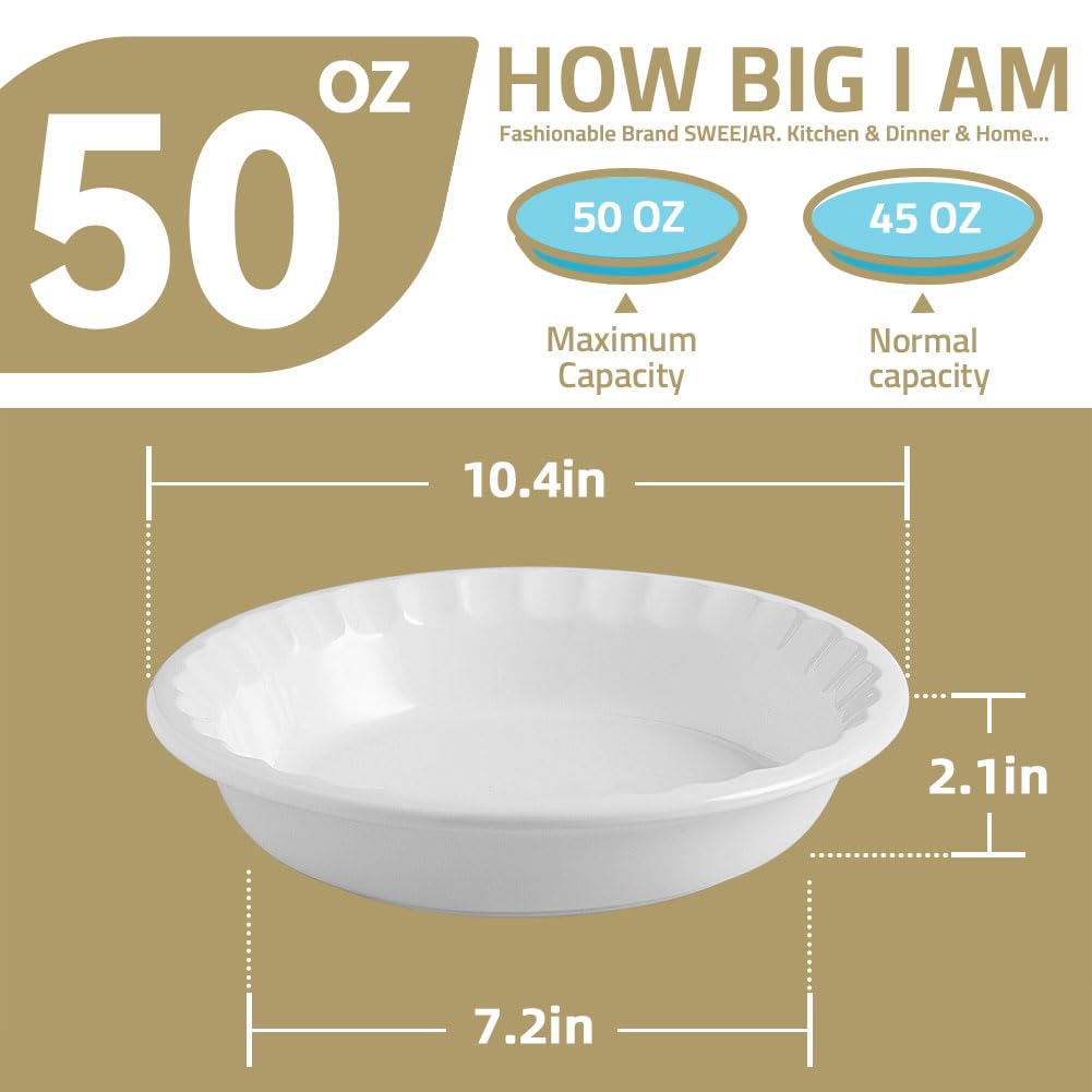Sweejar Ceramic 10.4 Inch Pie Pan, Deep Porcelain Round Dish, Non-Stick for Pumpkin & Apple Pies, Farmhouse Design (Red)