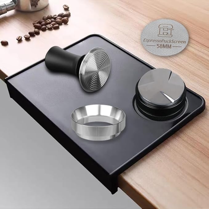 58mm Espresso Tamper Set - Spring-loaded Coffee Tamper, Adjustable Depth Espresso Distributor Leveler, Magnetic Dosing Funnel Aluminum Metal, Reusable Puck Screen, Fit for 58mm Portafilters