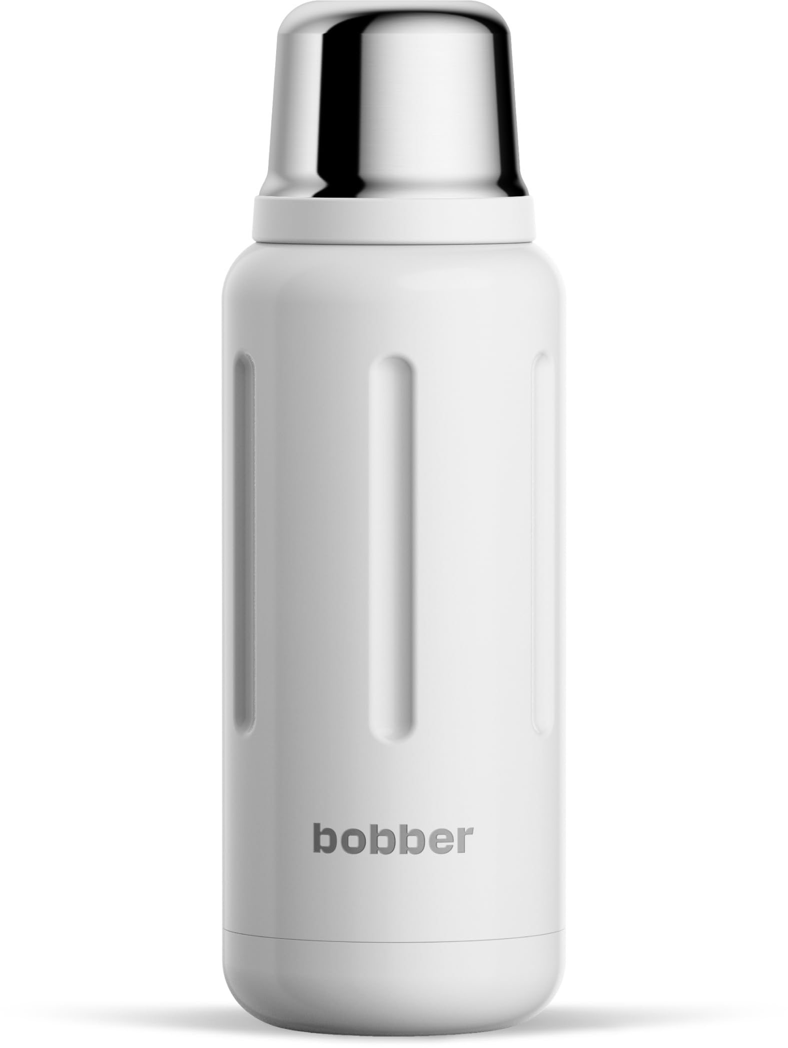 BOBBER 34 oz Stainless Steel Travel Thermo Bottle for Hot and Cold Drinks – Dishwasher Safe Metal Water Bottle with Cup Lid – Keeps Hot for 48 Hours – BPA-Free, Vacuum Insulated (White)