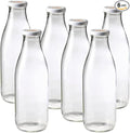 Le Parfait Bottles French Glass Milk Bottle with 48mm Printed Logo Airtight Metal Twist Cap | Used for Smoothie, Water Bottle, Preserved Tomato Sauce & other Soups| 32oz (Pack of 6) 1 Liter