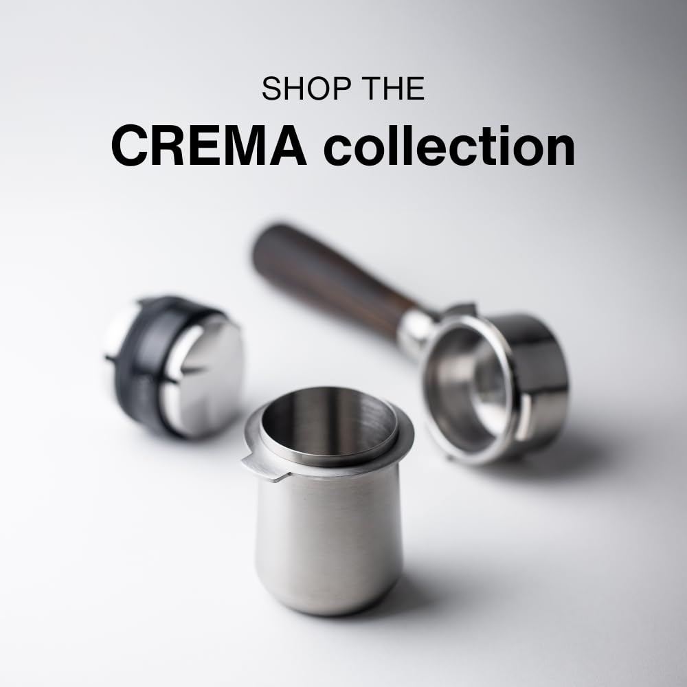 CREMA Coffee Products 54mm Dosing Cup | Compatible with any 54mm Portafilters | Durable 100% Stainless Steel | Built-In Grinder Tab for Easy Transfer | Sleek, Mess-Free Design | Black Finish