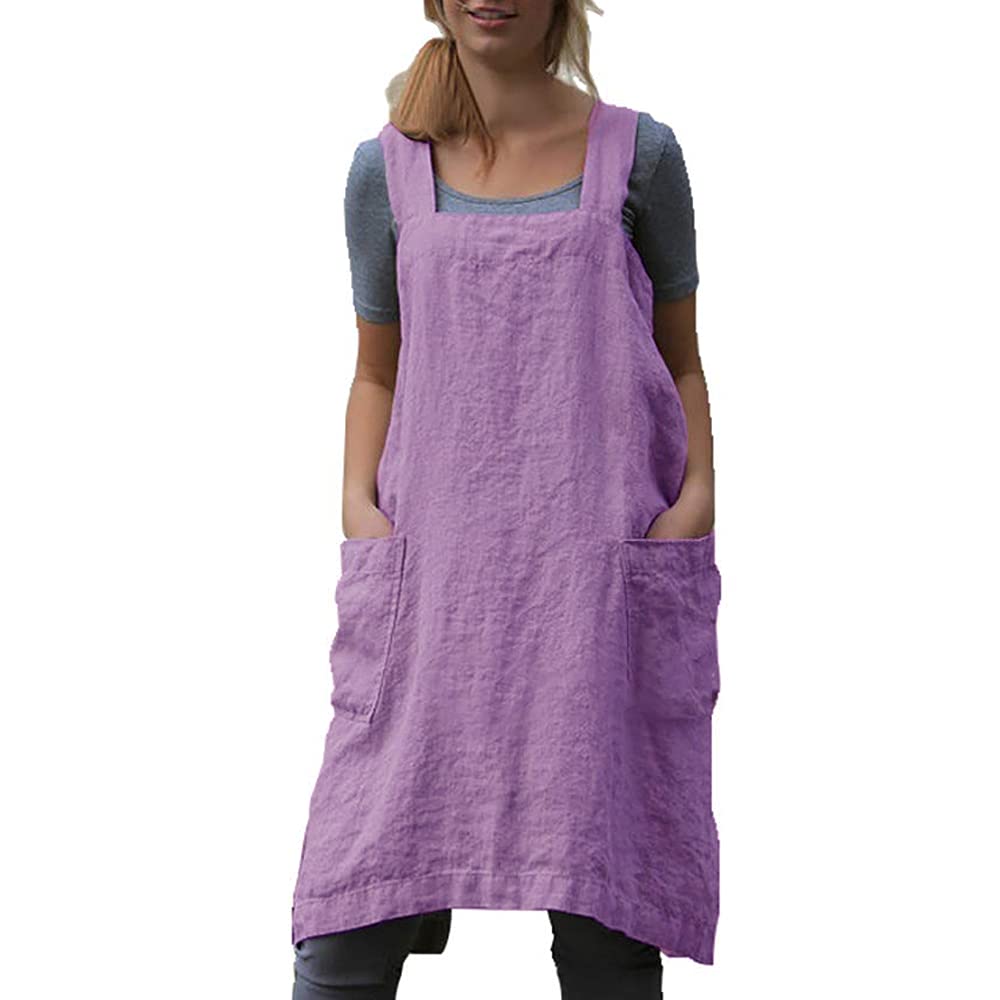 YESDOO Cotton Linen Apron Cross Back Apron for Women with Pockets Pinafore Dress for Baking Cooking