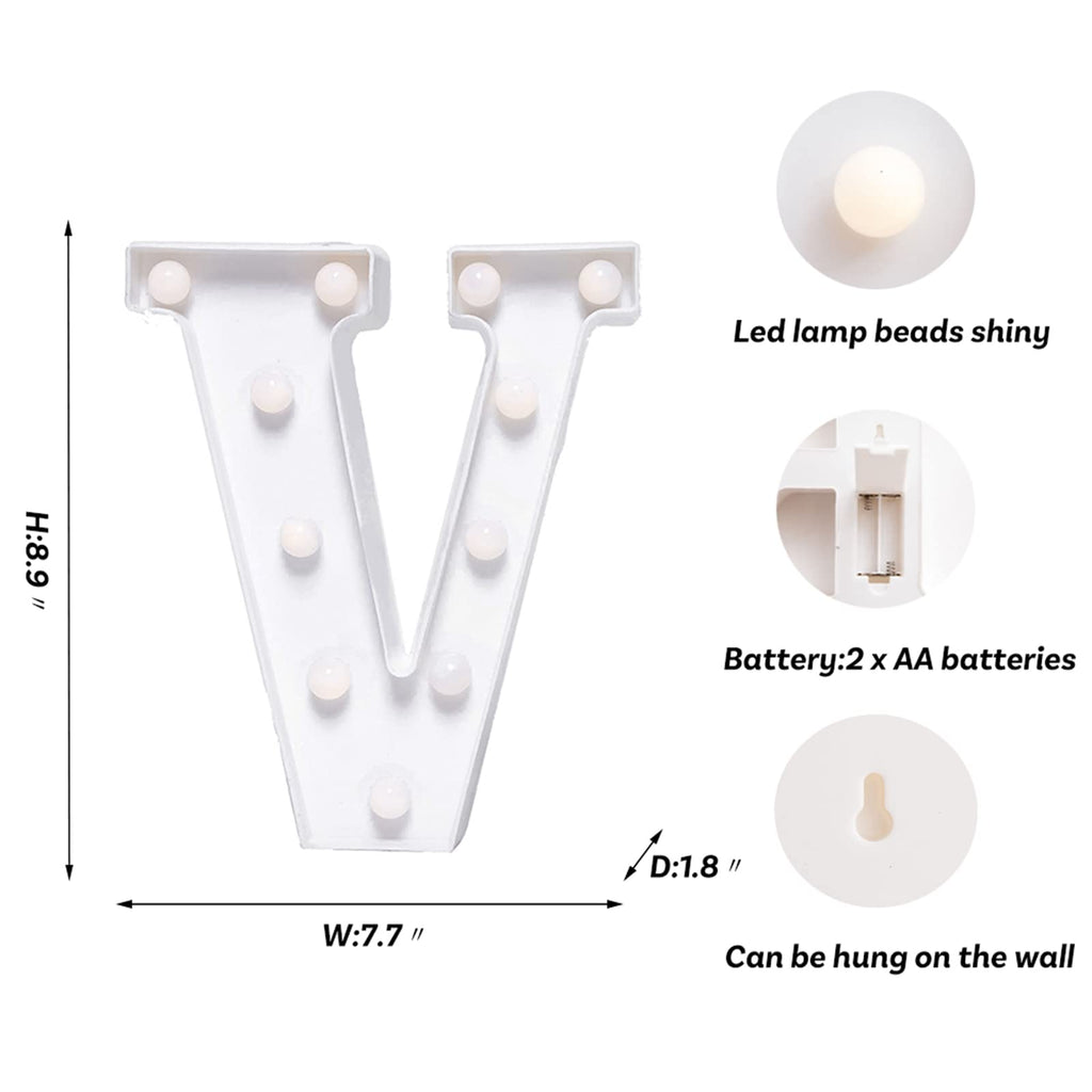 Foaky LED Letter Lights Sign Marquee Light Up Letters Sign for Night Light Wedding/Birthday Party Battery Powered Christmas Lamp Home Bar Decoration(V)
