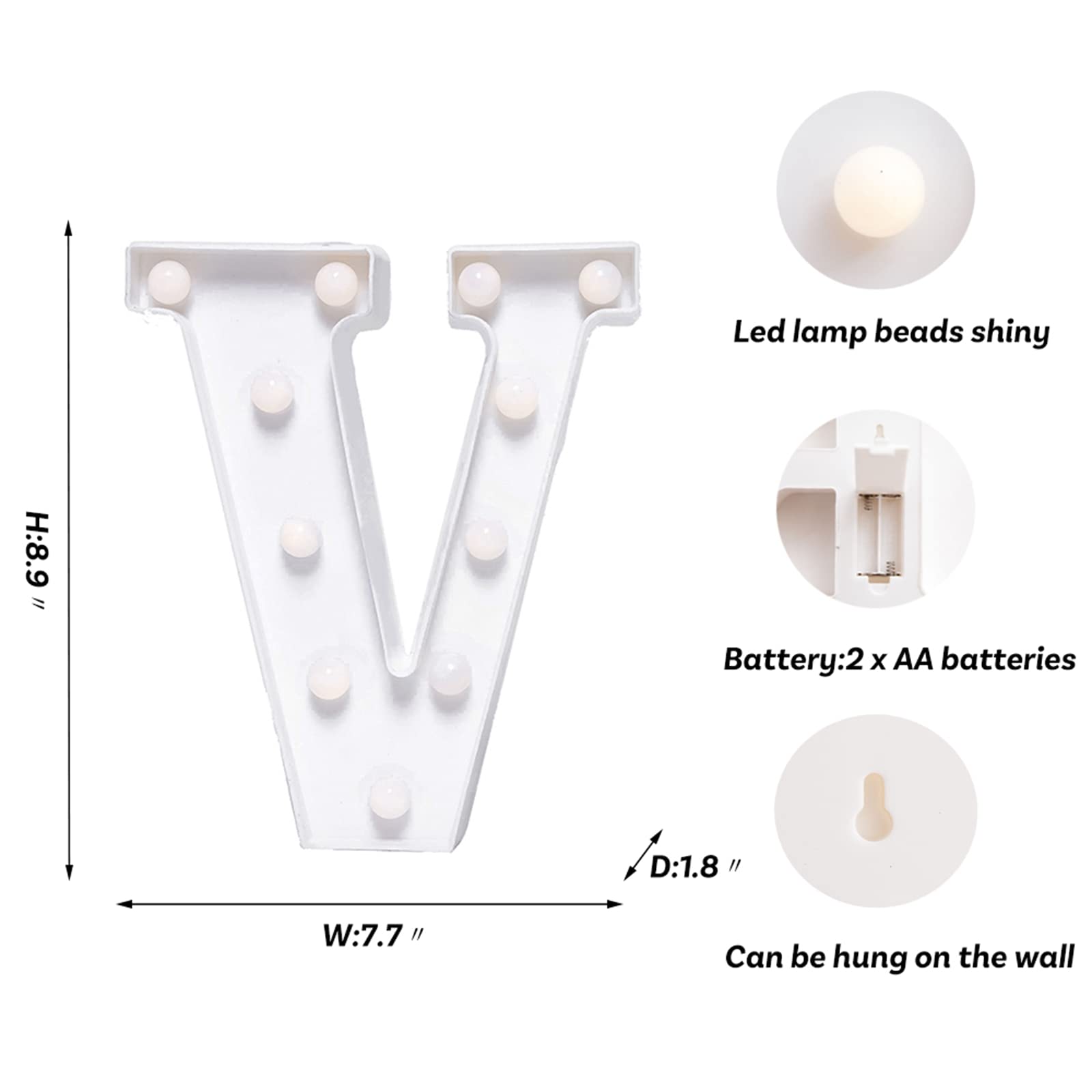 Foaky LED Letter Lights Sign Marquee Light Up Letters Sign for Night Light Wedding/Birthday Party Battery Powered Christmas Lamp Home Bar Decoration(V)