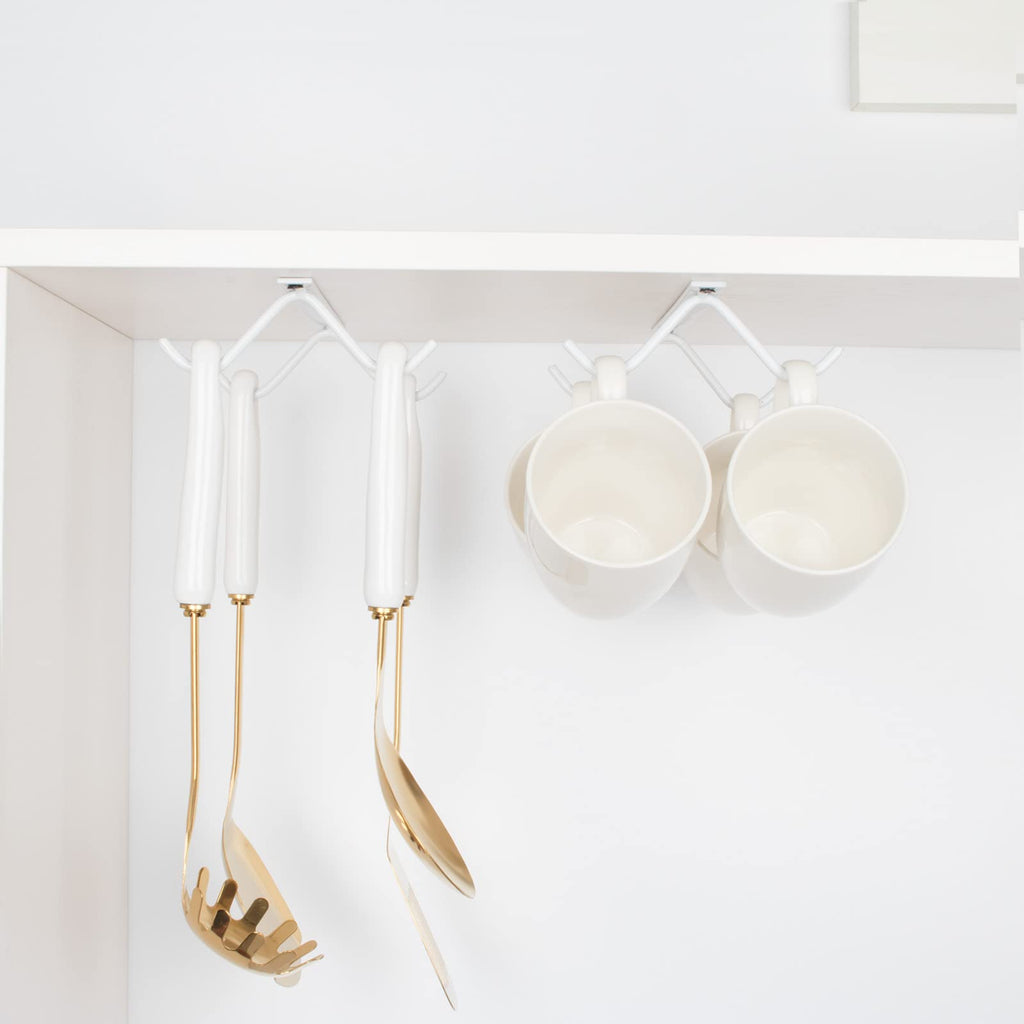 Tavery Mug Hooks Coffee Cabinet Kitchen - Cup Holder Storage Utensils Display Beer Glass Hanger Drying Rack (4, White)