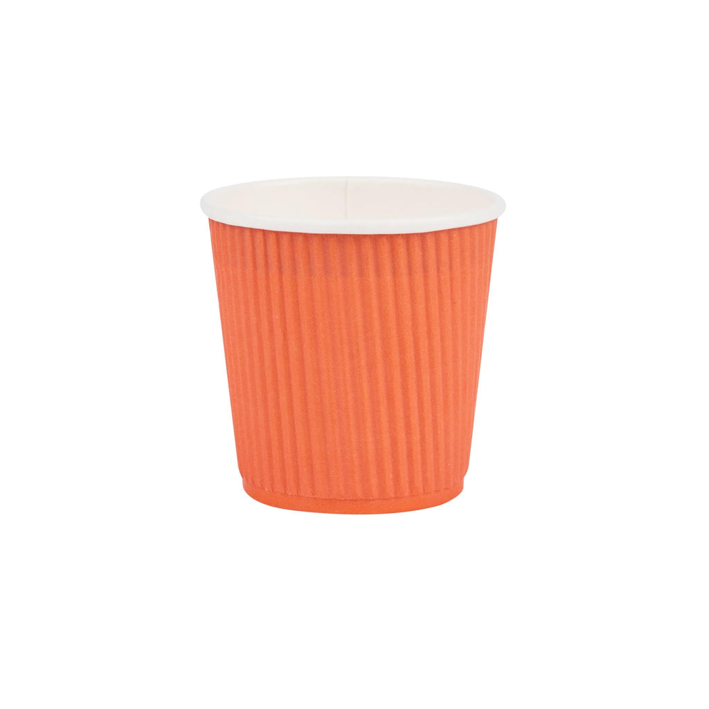 Restaurantware Ripple Wall Coffee Cups 25 Count 4 Ounce Insulated Tangerine Orange Paper Cups, Rolled Rim Spill-Resistant Disposable Paper Non-Slip for Coffee, Beverages