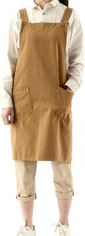 Soft Cotton Linen Apron for Women - Non-tie Cross Back Apron with Pockets, Great for Florist and Kitchen