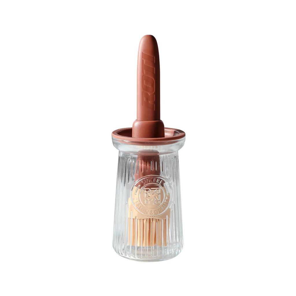 Uteynee Oil Dispenser with Brush - Glass Olive Oil Dispenser for Kitchen, 3 IN 1 Oil Dispenser Bottle with Silicone Basting Brush for Cooking Vinegar Sauce BBQ Grill Frying (Brown)