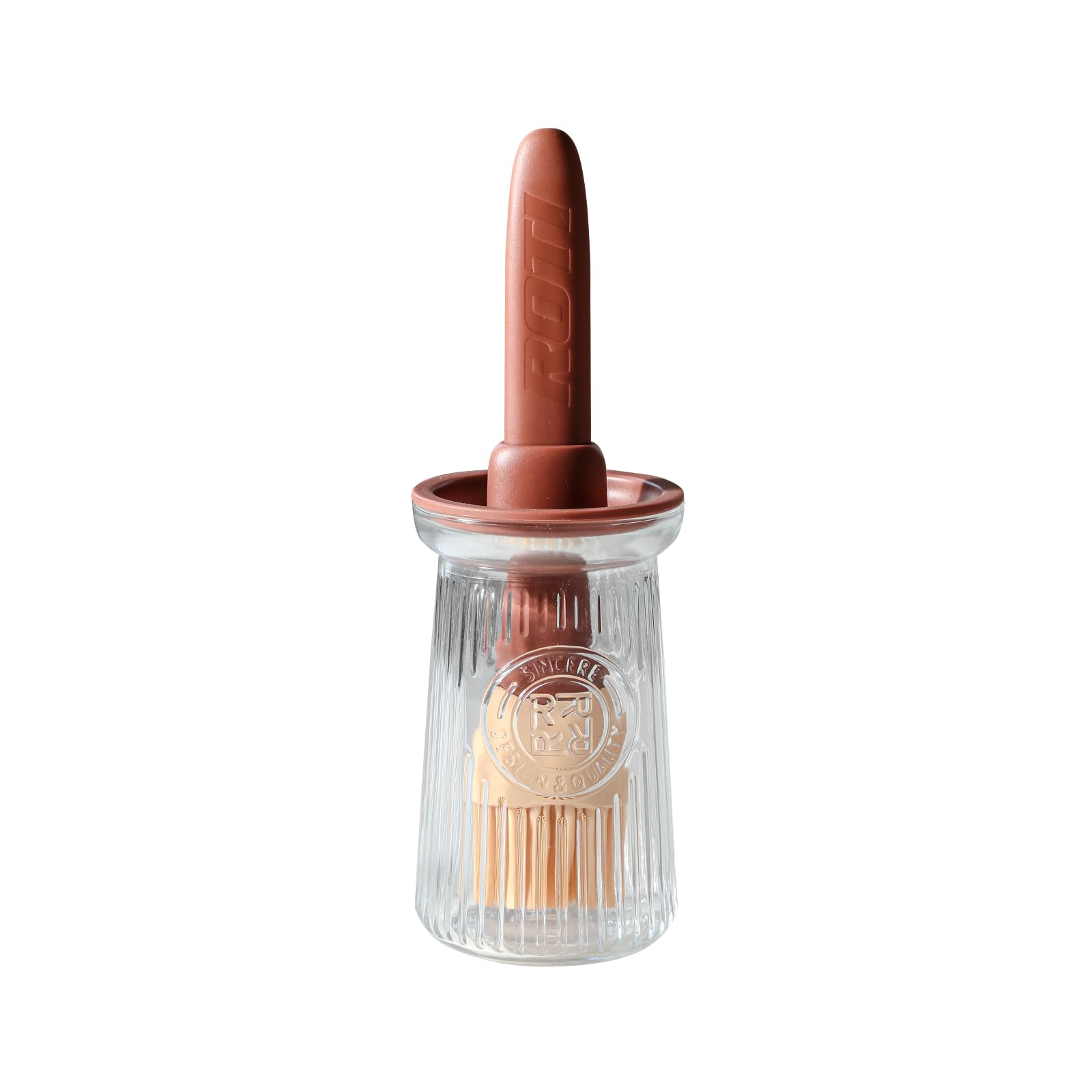 Uteynee Oil Dispenser with Brush - Glass Olive Oil Dispenser for Kitchen, 3 IN 1 Oil Dispenser Bottle with Silicone Basting Brush for Cooking Vinegar Sauce BBQ Grill Frying (Brown)