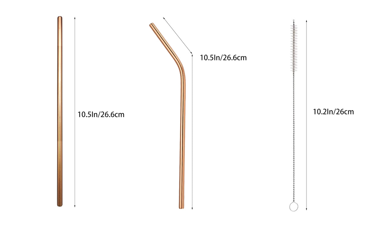 10 Pcs Stainless Steel Straws, Reusable Drinking Straws, 5 Straight + 5 Bent Metal Straws Set With 2 Pcs Cleaning Brushes (Rose Red, 10.5 Inch)