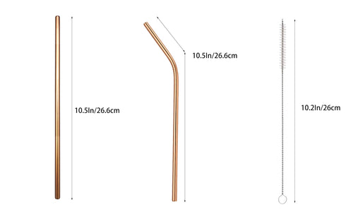 10 Pcs Stainless Steel Straws, Reusable Drinking Straws, 5 Straight + 5 Bent Metal Straws Set With 2 Pcs Cleaning Brushes (Rose Red, 10.5 Inch)