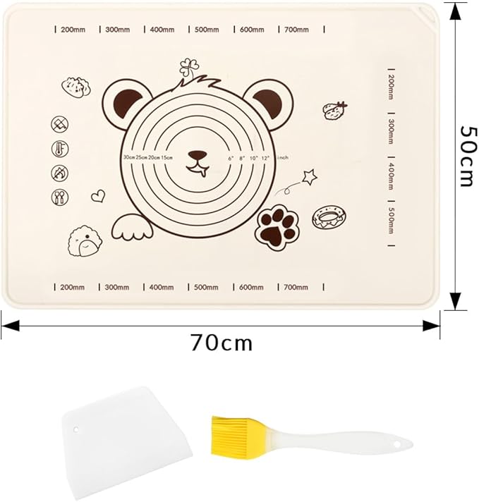 Little Bear Pastry Mat Set:Silicone Pastry Mat with Cake Scraper Rolling Pin Pastry Brush for Baking (standard, count, 4)