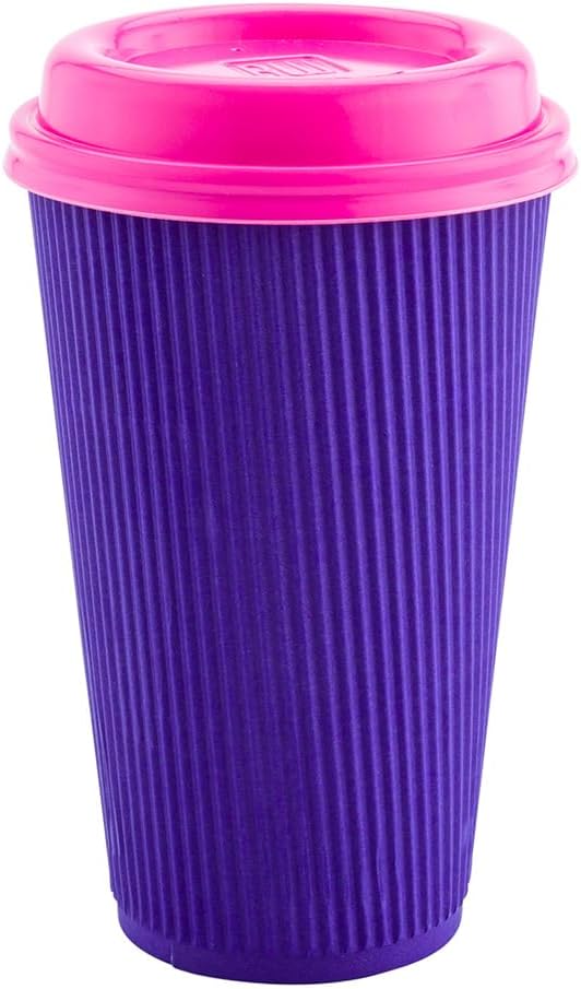 Restaurantware 16 Ounce Ripple Wall Disposable Coffee Cups, 500 Insulated Royal Purple Paper Tumblers with Rolled Rim Design, Lids Sold Separately for Hot Drinks like Tea and More