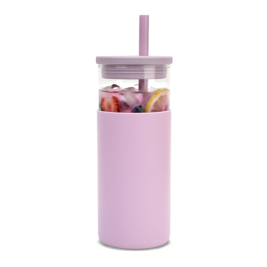 Tronco 20 oz Glass Tumbler with Lids and Straws, Reusable Iced Coffee Cups with Silicone Lid & Protective Sleeve, Dishwasher Safe, BPA-Free Borosilicate Glass for Coffee, Iced Tea, Water & Smoothies