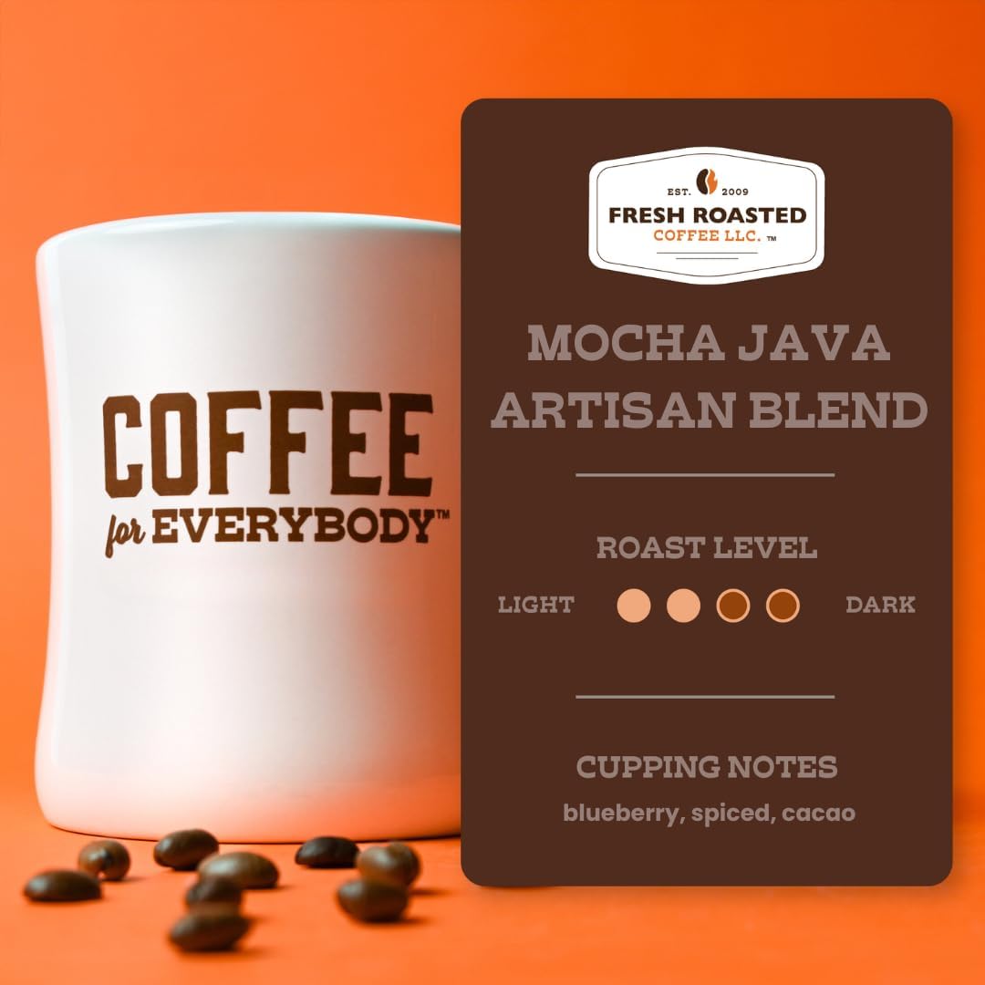 Fresh Roasted Coffee, Mocha Java Whole Bean Coffee, Medium Roast, Kosher, 5 lb (80 oz)