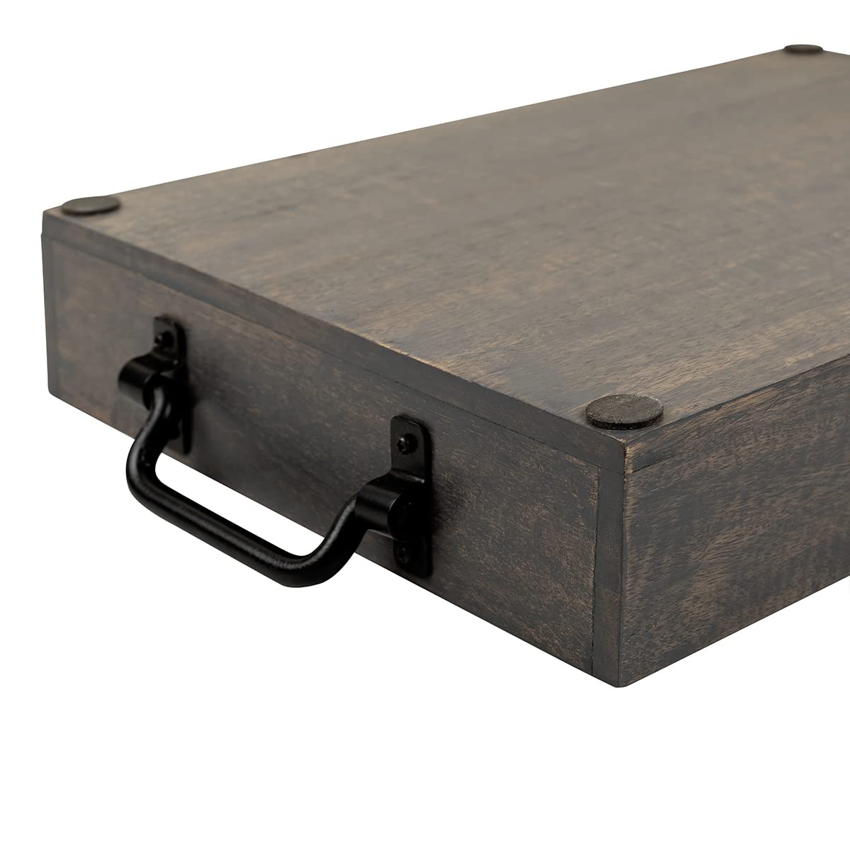 GoCraft Handmade Wooden Tray with Metal Handles – 15" x 11" x 2.5" Decorative Serving Tray in Grey Washed Finish – Versatile Tray for Breakfast in Bed, Lunch, Dinner, Appetizers, Coffee Table