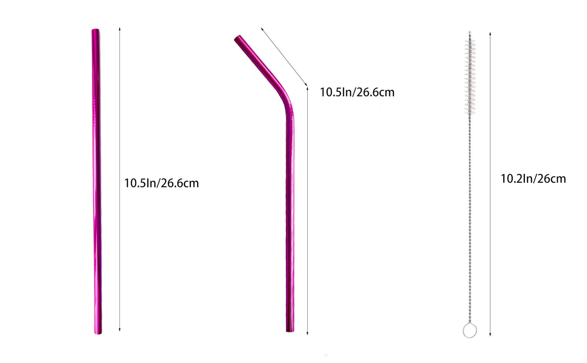 10 Pcs Stainless Steel Straws, Reusable Drinking Straws, 5 Straight + 5 Bent Metal Straws Set With 2 Pcs Cleaning Brushes (Rose Red, 10.5 Inch)