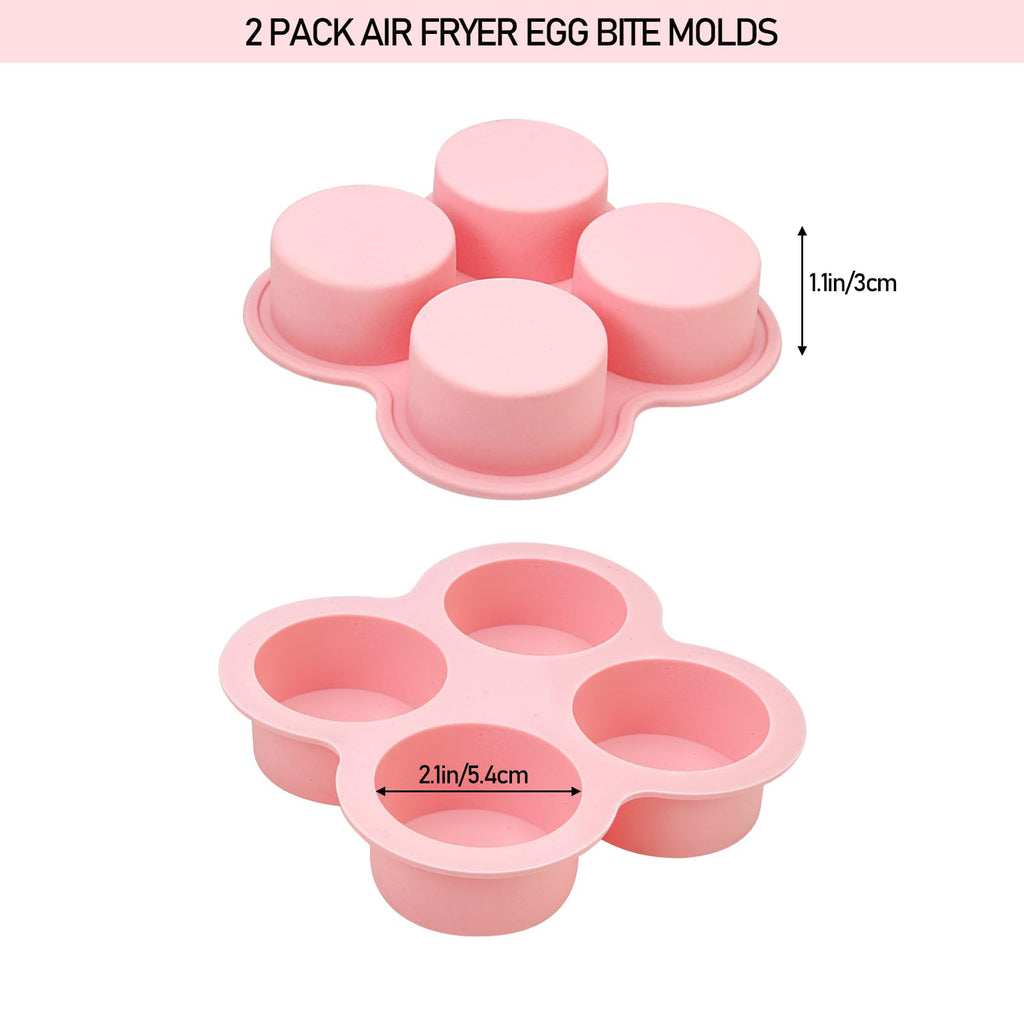 HUIKANGSHENG Air Fryer Egg Bite Molds 2 Pack Silicone 4 Cup Non Stick Pink