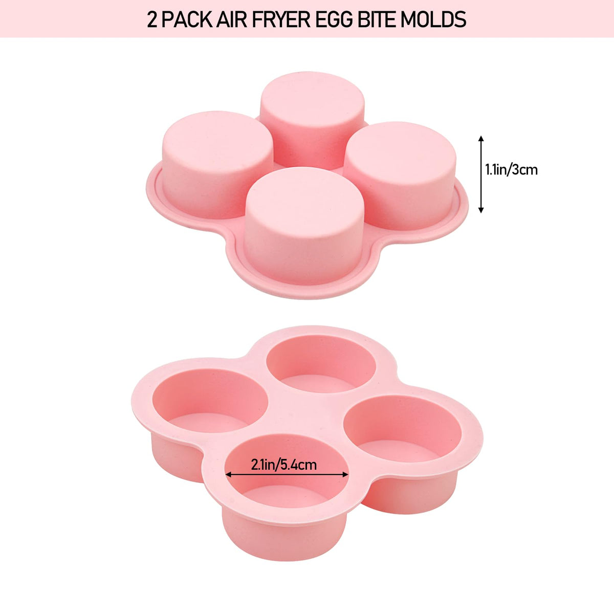 HUIKANGSHENG Air Fryer Egg Bite Molds 2 Pack Silicone 4 Cup Non Stick Pink