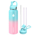 SENDESTAR Water Bottle 40oz Double Wall Vacuum Insulated Leak Proof Stainless Steel Sports Water Bottle—Wide Mouth with New Flex Straw Lid & Spout Lid (Bubble Gum)