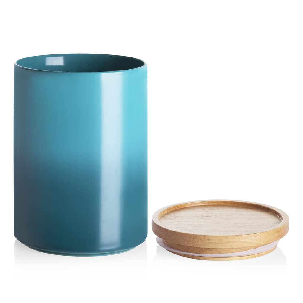 Sweejar Ceramic Food Storage Jar, Stackable Kitchen Canisters, Containers with Airtight Seal Wooden Lid for Serving Coffee Bean, Flour, Tea, Cookies, Spice and More - 58 Fl Oz (Gradient Blue)