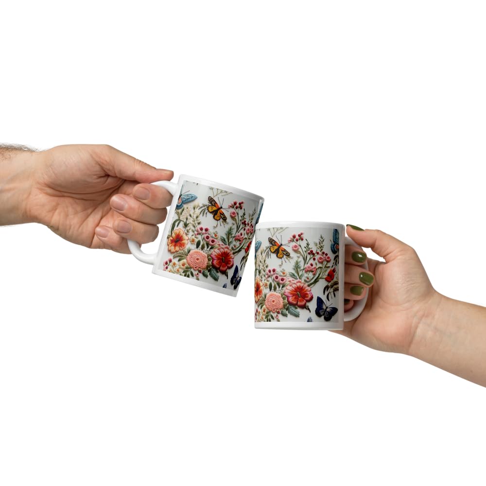 CREATIVE DESIGN PRINTS 11 oz Christmas Coffee Mug – Butterfly Flower Ceramic Mug, Floral Holiday Novelty Drinkware, Festive Gift for Family & Friends