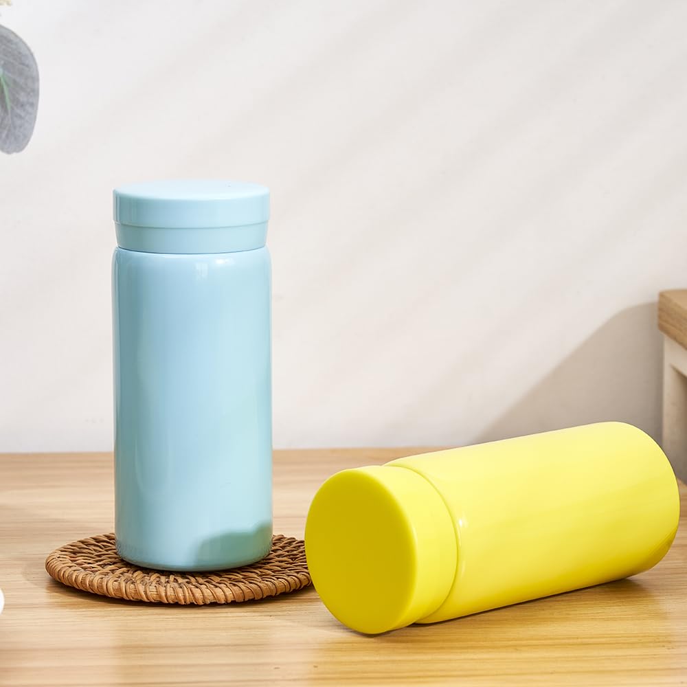 Mini Thermos Cute Water Bottle - 7 oz Tiny Insulated Vacuum 18/10 Stainless Steel Small Flask - Leak Proof & Spill Proof & Keeps Cold and Hot for Drink, Coffee, Tea - Light Blue