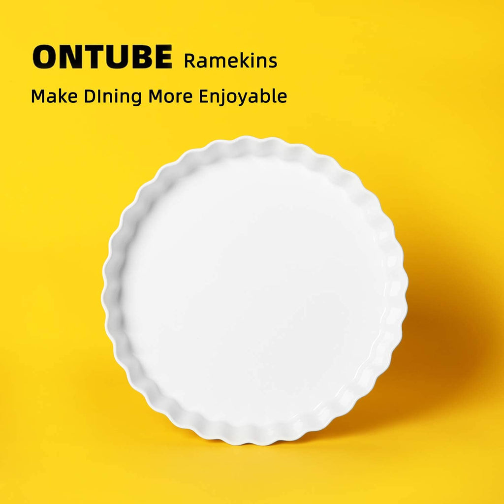 ONTUBE Ceramic Pie Pans 11 Inches, Quiche Pans (White, 11" x 1 Pieces)
