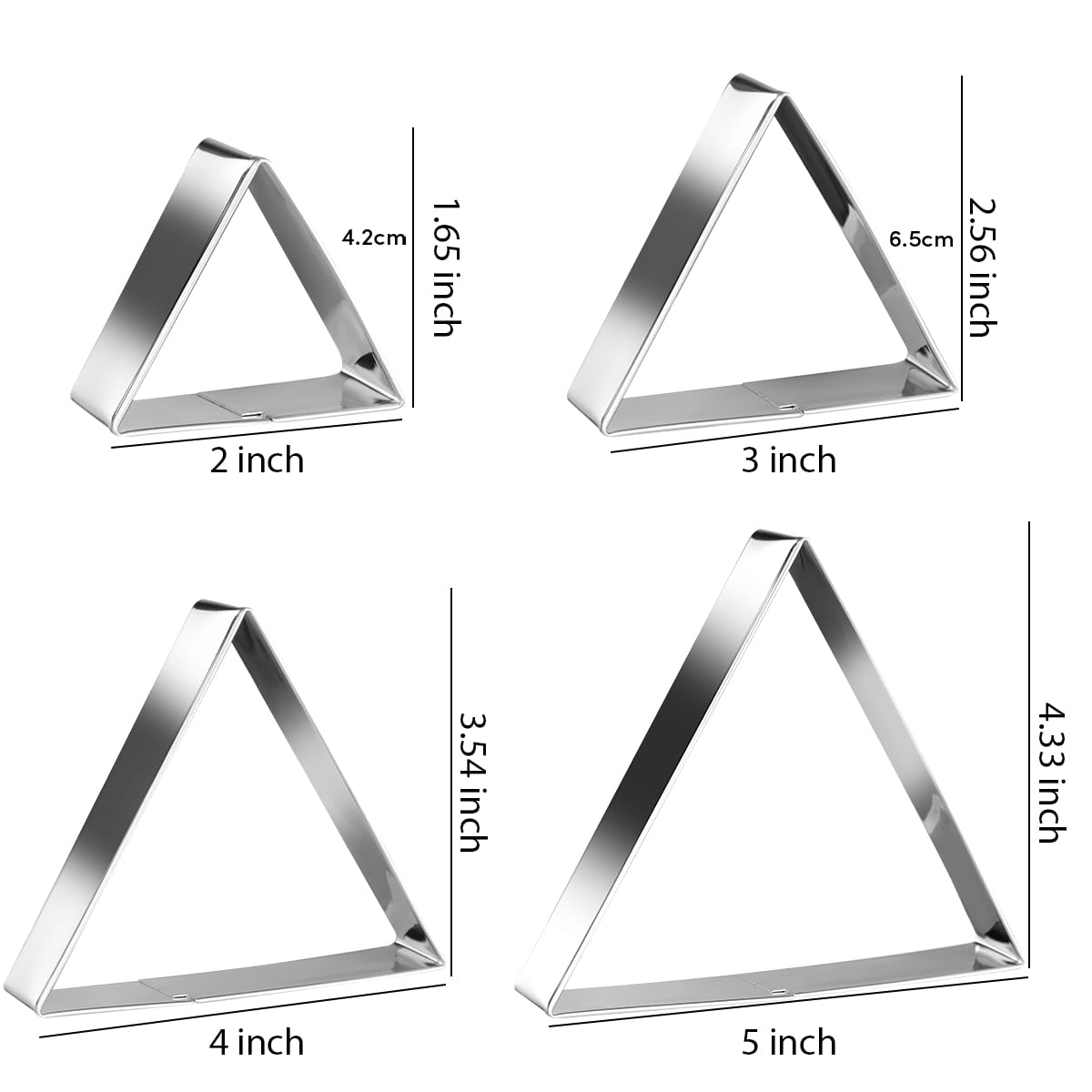 Equilateral Triangle Cookie Cutter Set Large Stainless Steel Geometric Frame Plaque Cookie Cutters Shapes Molds - 1 Inch Depth (4 Sizes)