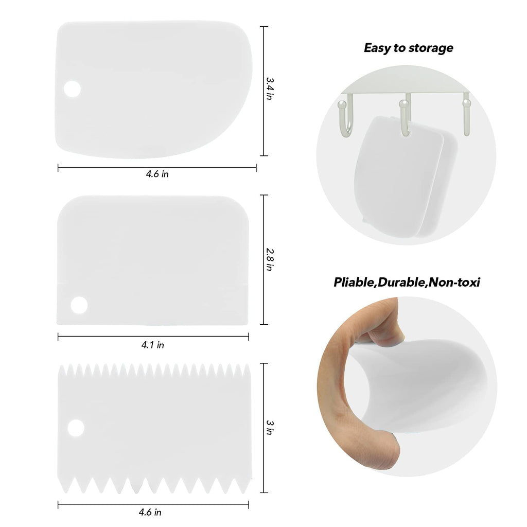 Stainless Steel Icing Spatulas Angled Cake Spatulas with 3 Cake Smoother Scrapers- Professional Frosting Offset Spatula Set with 6, 8, 10 inch Blades for Cake Decorating