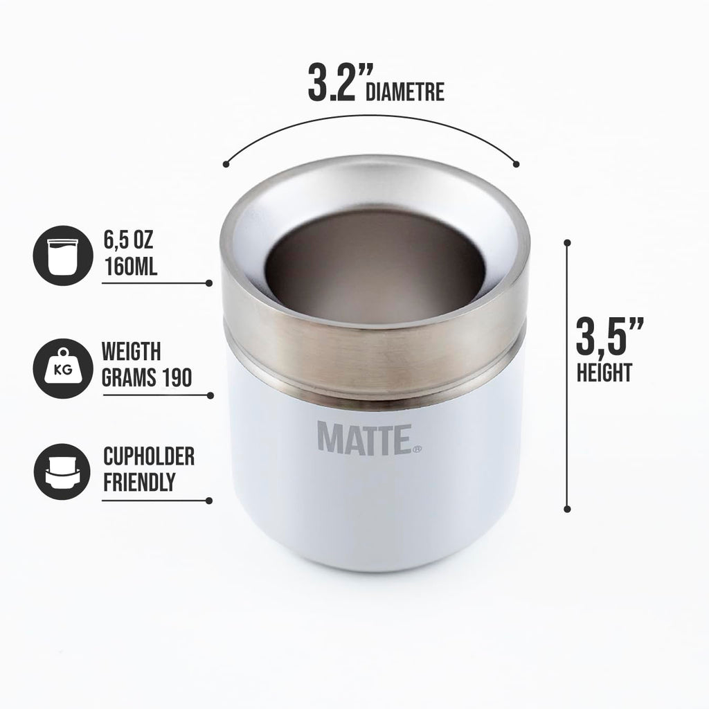 Matte 6.5 oz Yerba Mate Gourd and Bombilla Set - Includes DS Pro Box - BPA Free Yerba Mate Set Kit with Mate Straw, Elegant Design, Non-Slip Base (White)