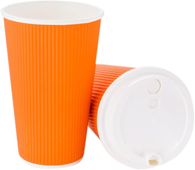 Restaurantware 16 Ounce Ripple Wall Disposable Coffee Cups, 500 Insulated Orange Paper Tumblers, Rolled Rim Design, Lids Sold Separately for Hot Drinks like Tea, Hot Chocolate and More