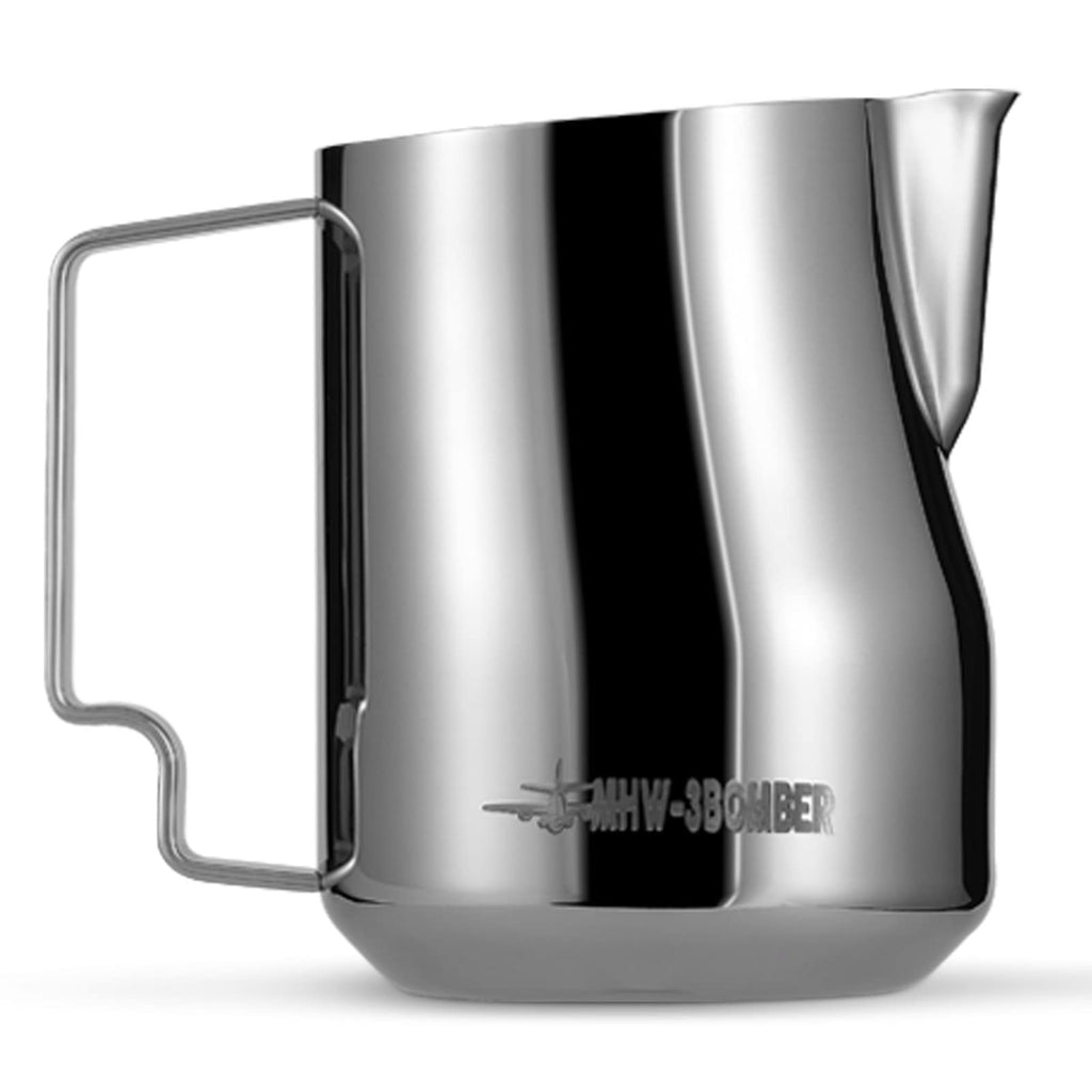 MHW-3BOMBER Milk Frothing Pitcher 12oz/350ml Milk Frother Cup Espresso Steaming Pitcher Stainless Steel Milk Frother Cup Barista Latte Art Round Spout Latte Art Pitcher P7121S