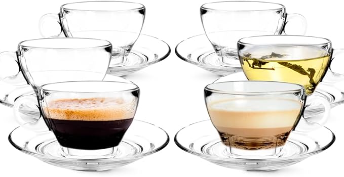 LEMONSODA Clear Large Glass Coffee Mug with Handles for Hot Beverages, Clear Mugs for Espresso, Tea, Cappucino, Latte, Juice (8.75 oz, 10.5 oz, 12 oz) (8.75 oz, Set of 6)
