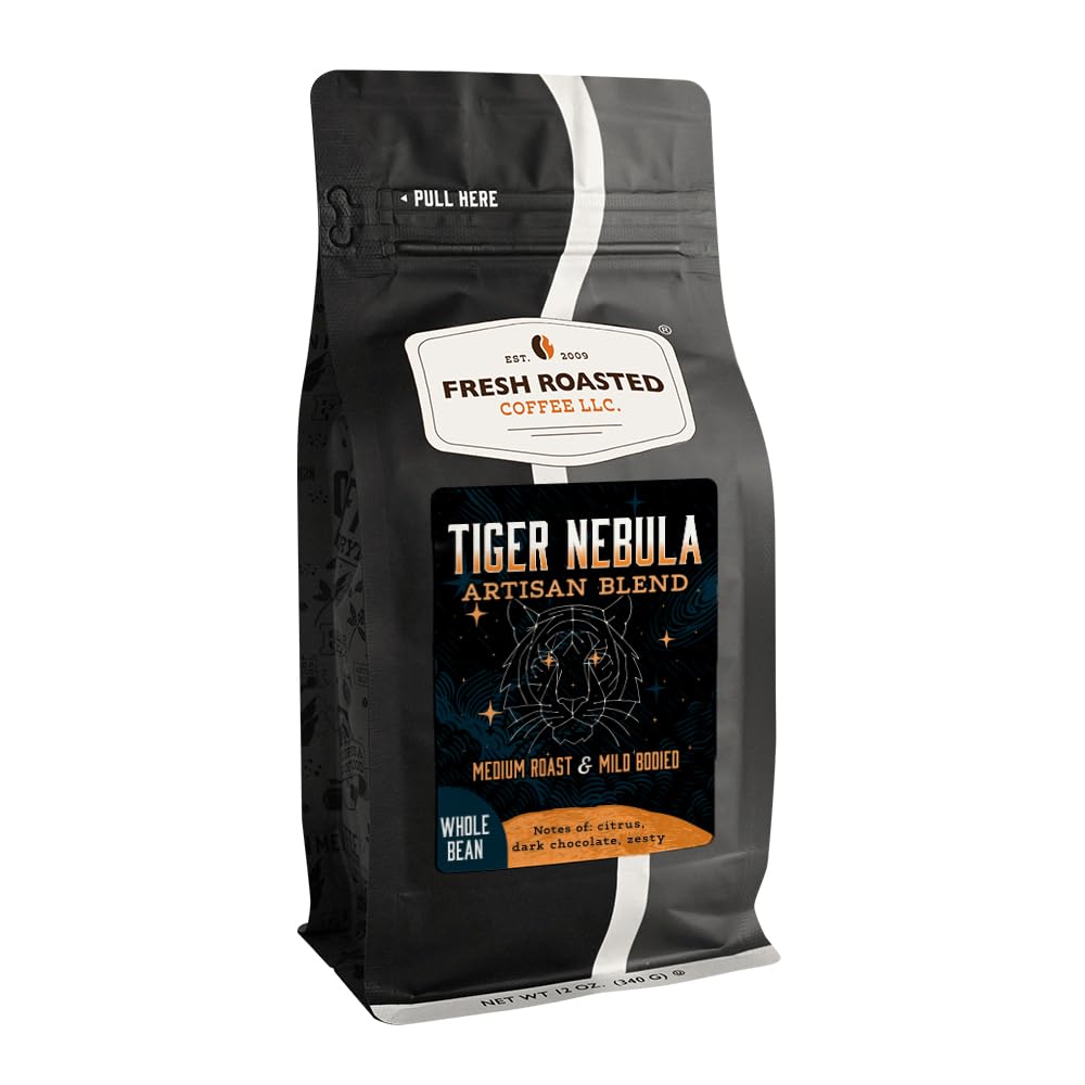 Fresh Roasted Coffee, Tiger Nebula Whole Bean Coffee, Medium Roast, Kosher, 12 oz