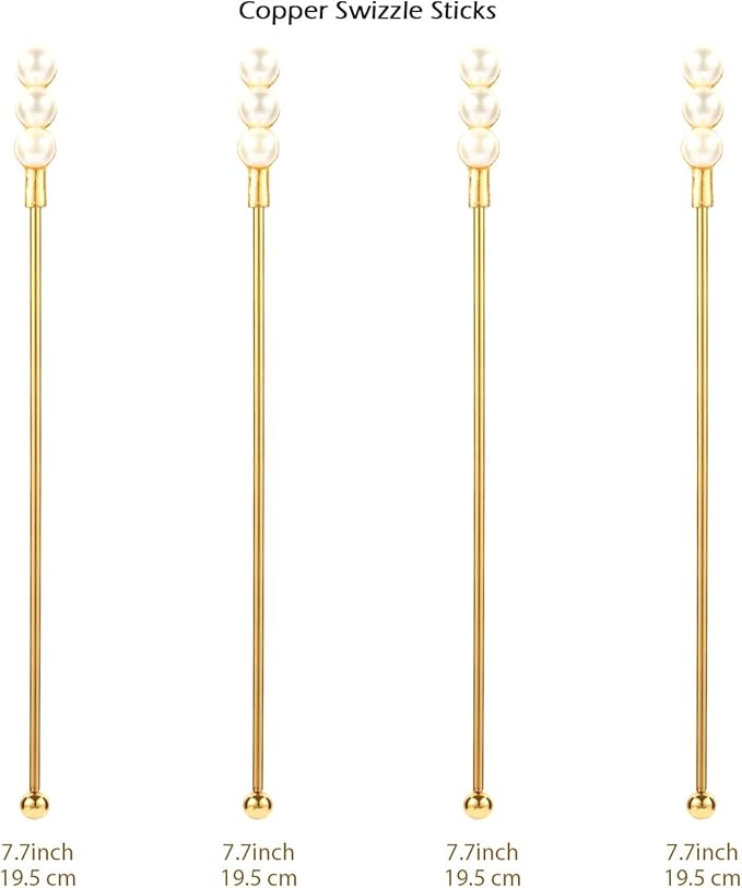 Exquisite Gold Pearl Stainless Steel Coffee Beverage Stirrers Stir Cocktail Drink Swizzle Stick for Wendding Party Value Pack, Hostess Gifts Set of 4, 7.5 Inches Long