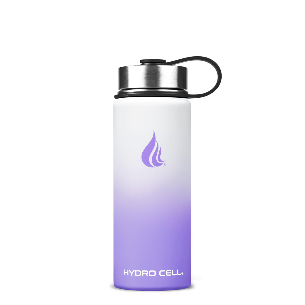 HYDRO CELL Stainless Steel Insulated Water Bottle with Straw - For Cold & Hot Drinks - Metal Vacuum Flask with Screw Cap and Modern Leakproof Sport Thermos for Adults (Lavender/White 18oz)