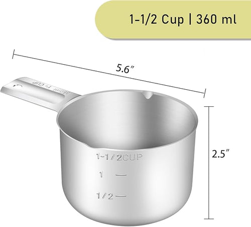1PCS 1-1/2CUP(360ml) Measuring Cup, 18/8 Stainless Steel Measure Scoop