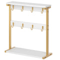 YATINEY Coffee Mug Holder for Counter, 2 Tier Mug Tree Rack, with 8 Hook and 2 Open Shelves, Vintage Mug Holder Stand for Home Kitchen, White and Gold MH43DW