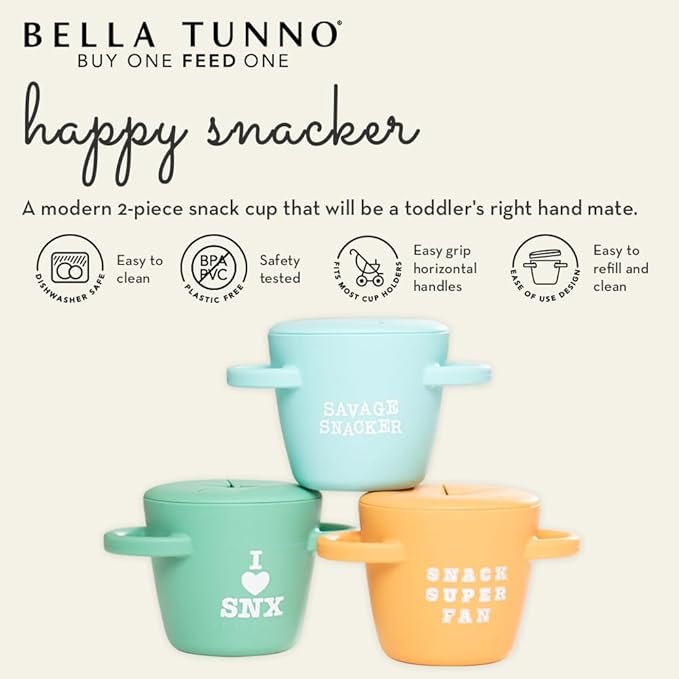 Bella Tunno Snack Cups for Toddlers, Silicone Spill Proof Food Container with Lid, Babies & Kids 6-12 Months, Baby Got Snacks