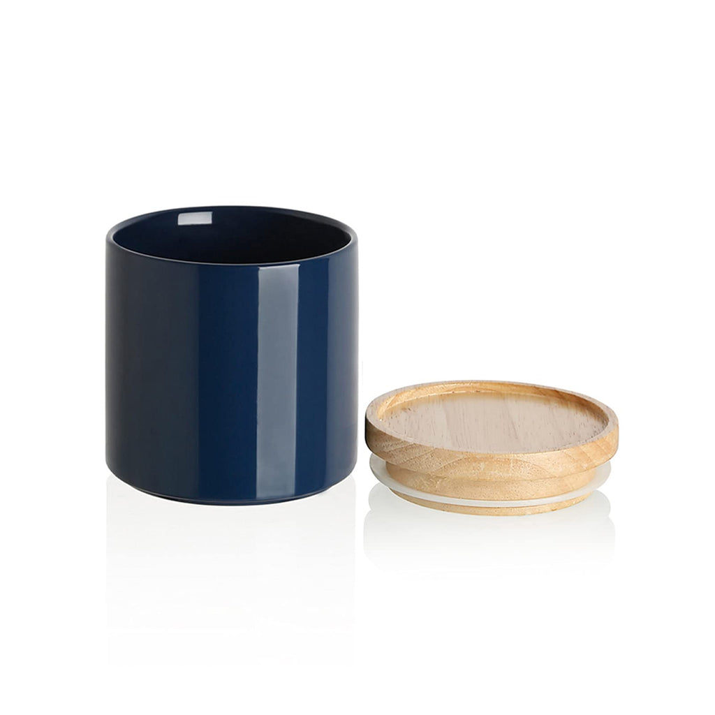 Sweejar Kitchen Canisters Ceramic Food Storage Jar, Stackable Containers with Airtight Seal Wooden Lid for Serving Coffee Bean, Flour, Tea, Spice and More - 39 Fl Oz (Navy)