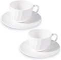 Fine Bone China Cappuccino Mugs Set of 2, 7 Oz Spiral Pattern Lightweight Ceramic, Art Coffee Cups with Saucers, for Latte, Mocha, Tea, Espresso, Macchiato, Americano