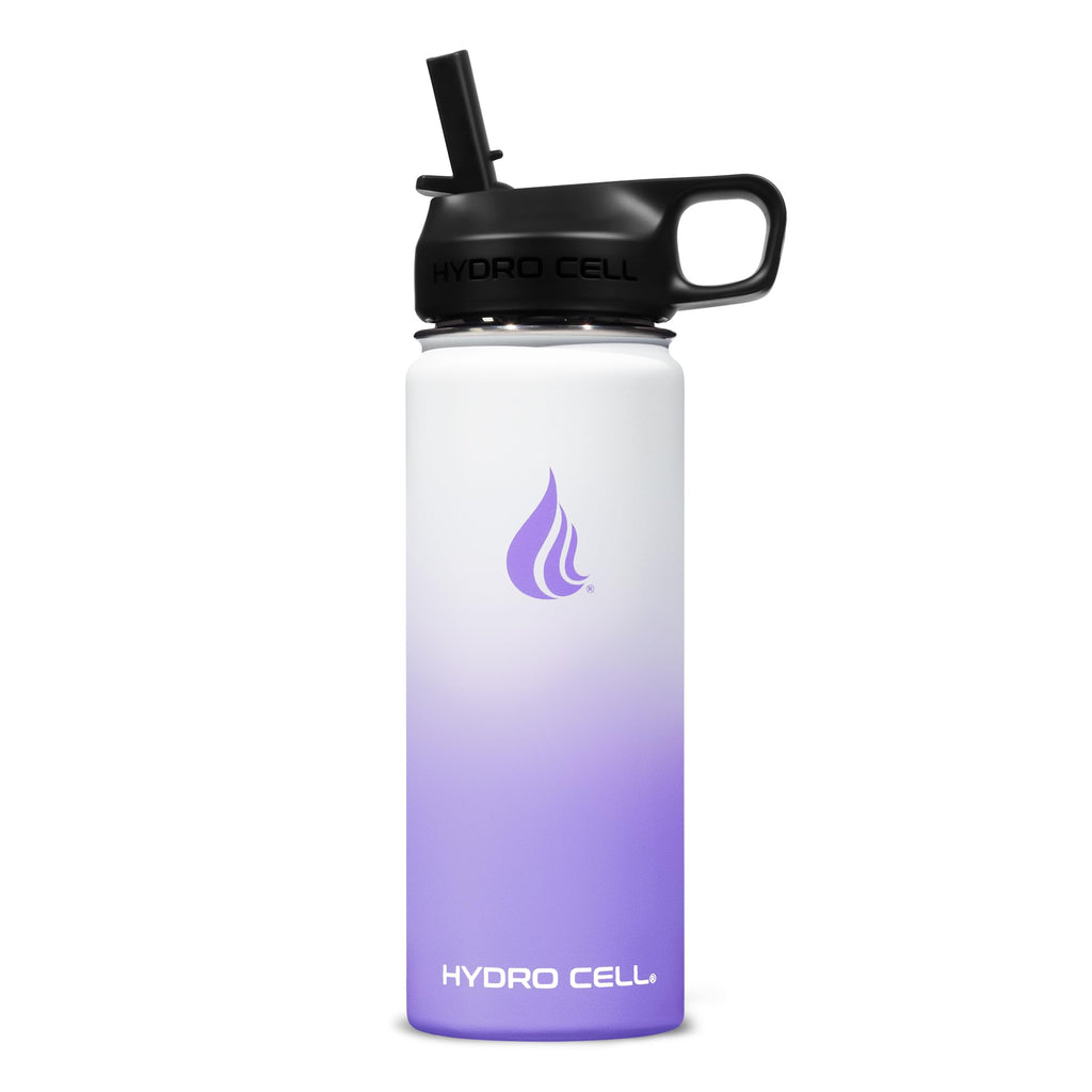 HYDRO CELL Stainless Steel Insulated Water Bottle with Straw - For Cold & Hot Drinks - Metal Vacuum Flask with Screw Cap and Modern Leakproof Sport Thermos for Adults (Lavender/White 18oz)