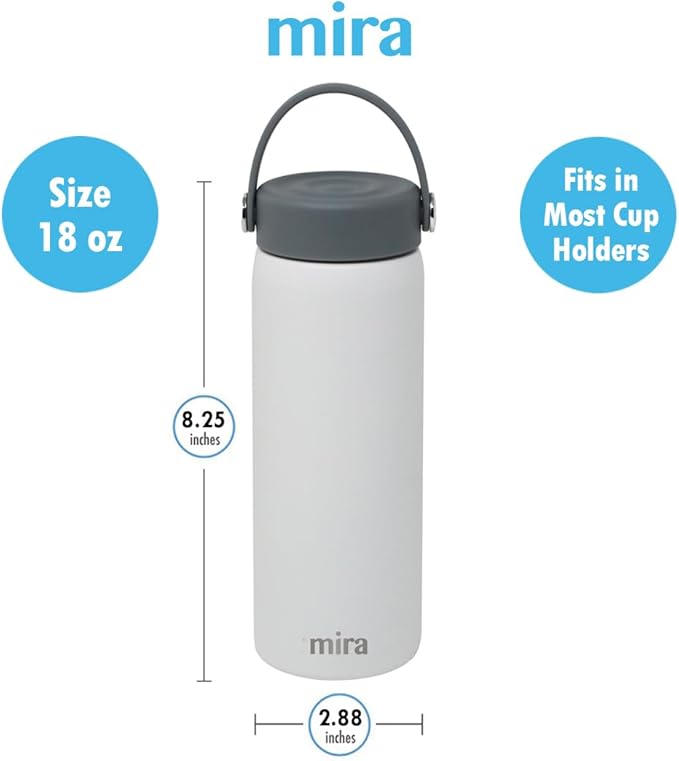 MIRA 18 oz Tea Infuser Thermos - Stainless Steel Travel Bottle with Removable Strainer for Loose Leaf Tea - Insulated Hot & Cold Brew Steeper - White