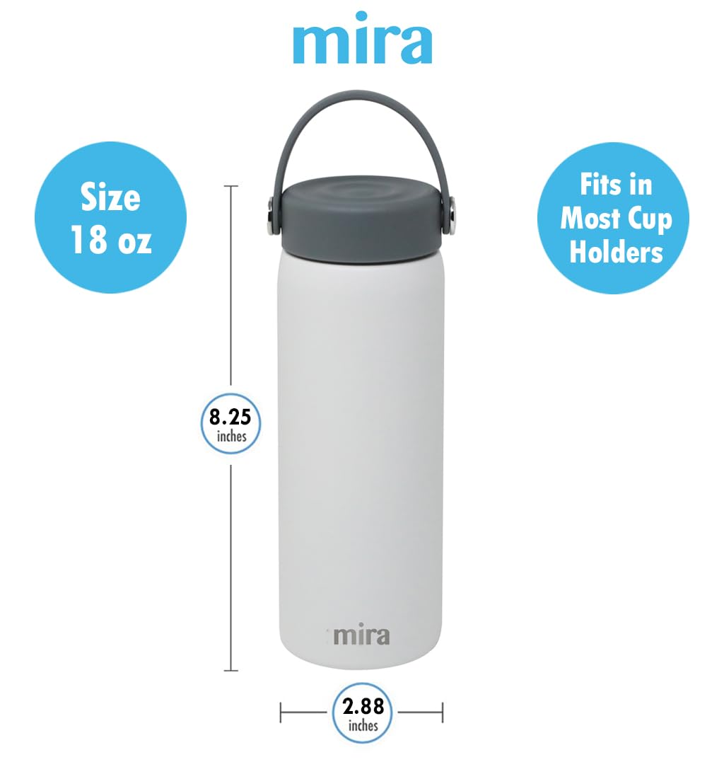 MIRA 18 oz Tea Infuser Thermo - Stainless Steel Travel Bottle with Removable Strainer for Loose Leaf Tea - Insulated Hot & Cold Brew Steeper - White