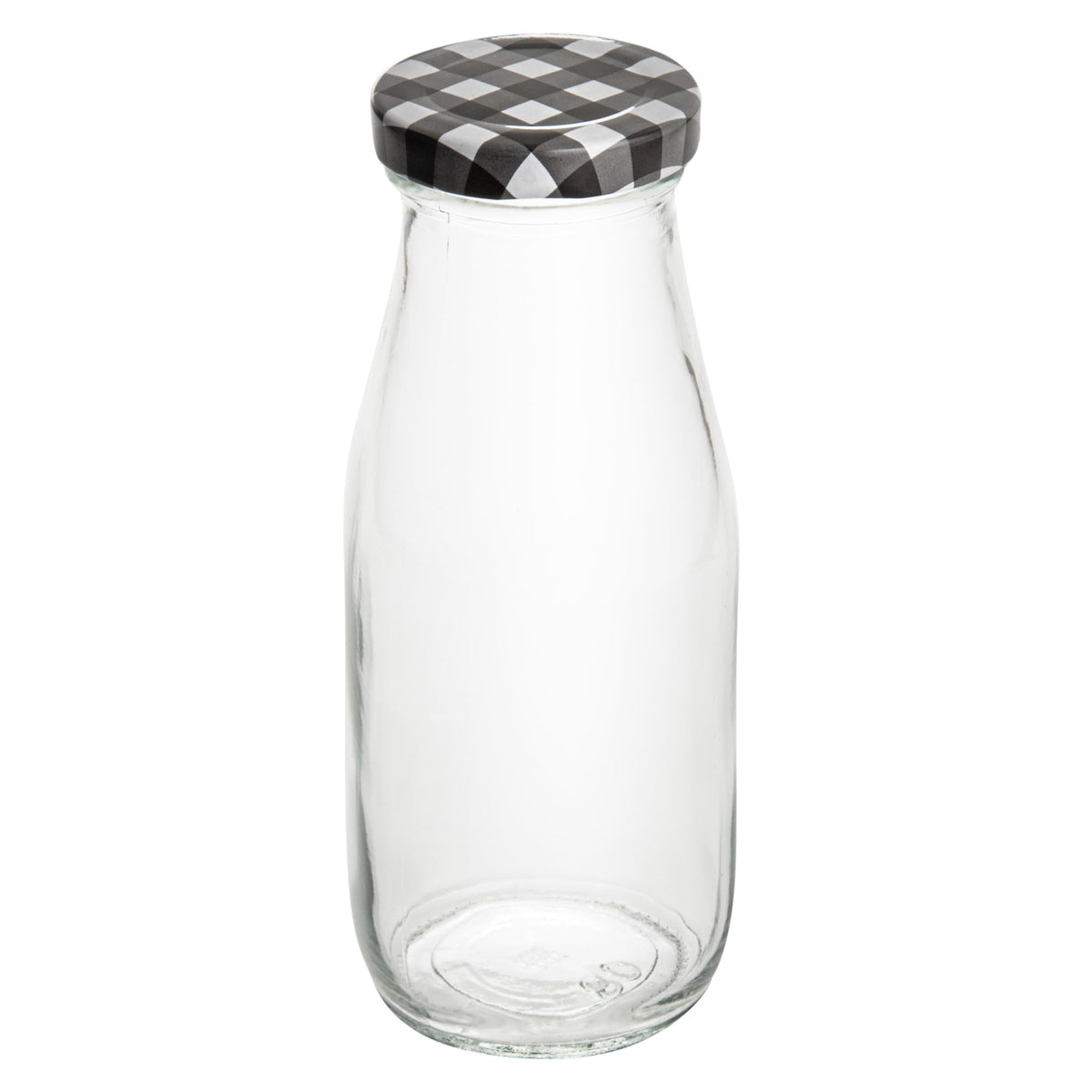 Restaurantware-French Countryside 6 Ounce Glass Bottles, 10 Durable Juice Bottles - With Black Plaid Lid, Dishwashable, Clear Glass Countryside Bottle, For Hot And Cold Beverages
