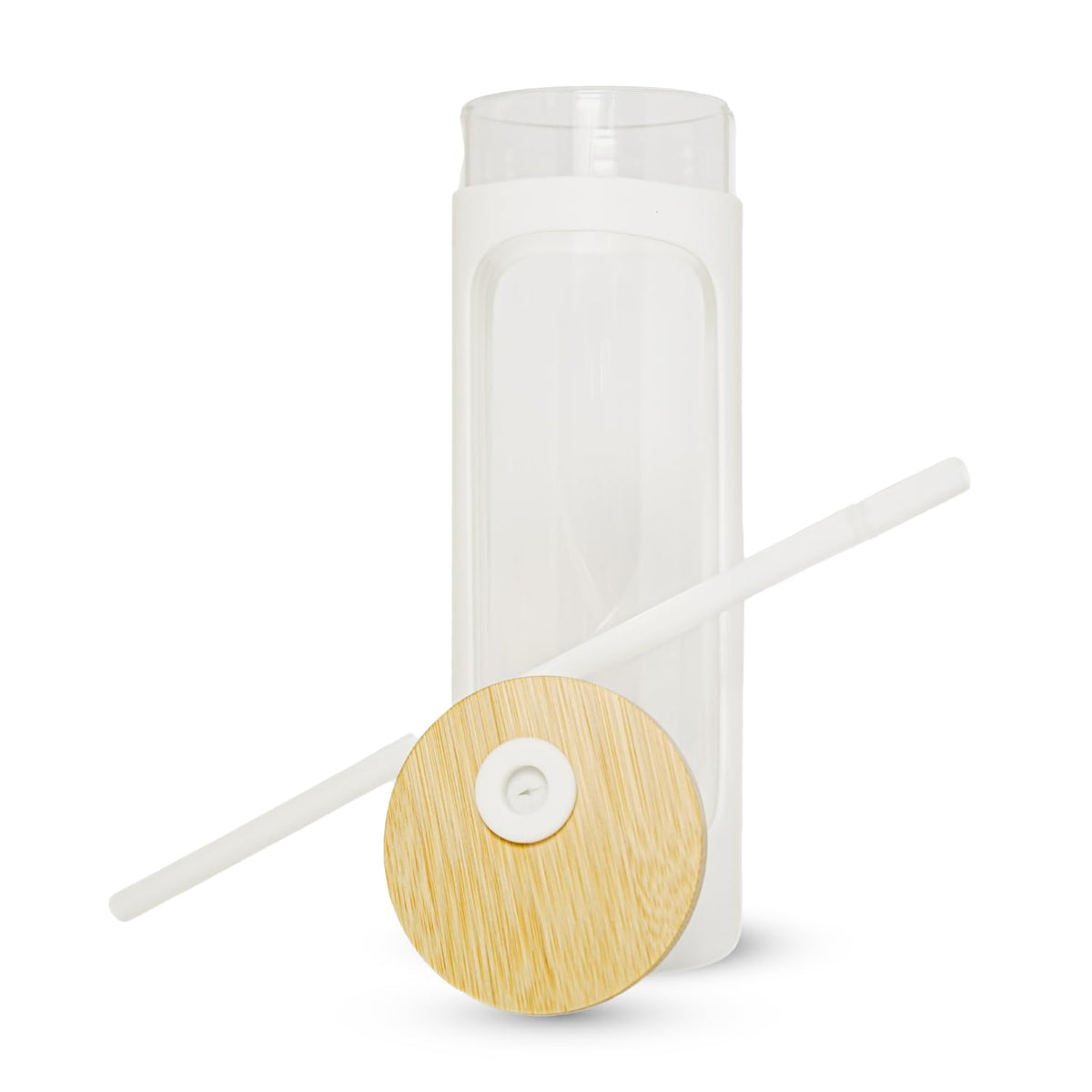 haelo 20oz Glass Tumbler Water Bottle, Iced Coffee Cup with Straw, Silicone Protective Sleeve, Bamboo Lid Reusable BPA Free (Amber)