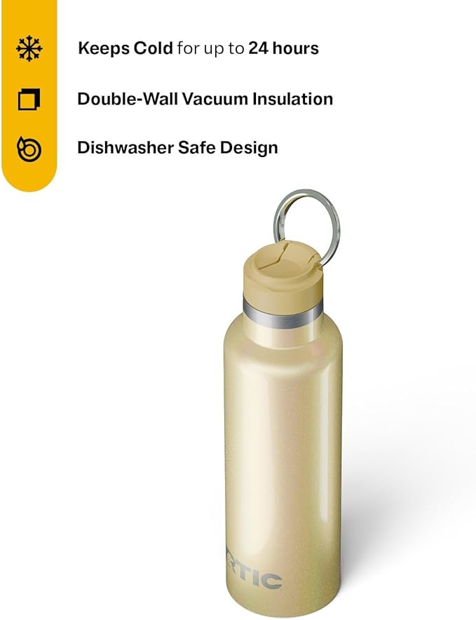 RTIC 20oz Journey Bottle Metal Stainless Steel Vacuum Insulated, BPA Free, Reusable, for Water, Hot and Cold Drinks, Travel, Sports, Camping, Sunlight Glitter